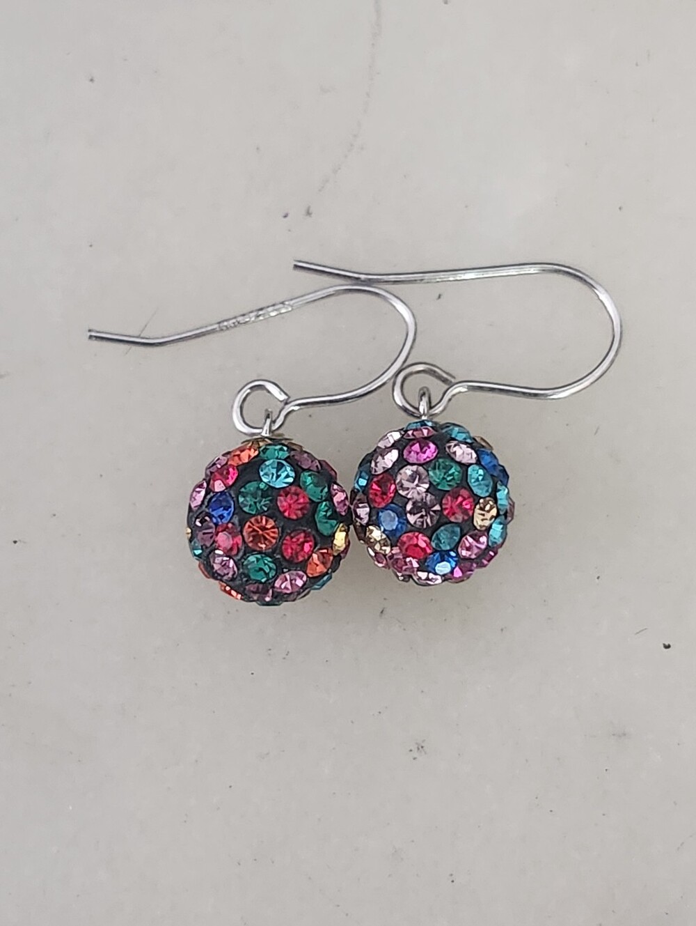 ATI Sterling Silver 925 Multicolor Crystal Globe Drop Earrings